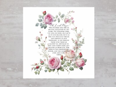 Faith The Lords Prayer Floral Rose Fabric Panel Craft Sewing Quilt Block A493