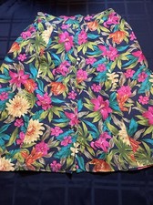Vintage 90s Tropical Floral Silk Midi Skirt Large L Safari Anna And Frank Y2K