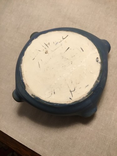 Rare ASHTRAY w/matchholder Old House Art Pottery Seagrove NC BLUE Sgn Fred Beane - Picture 5 of 8