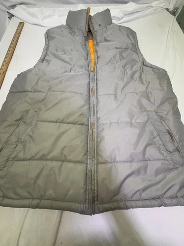 Fourcast Outerwear Men Polyester Quilted Puffer Vest  Sz Largr Gray And Orange - product listing photo
