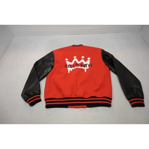 Forever 21 Hello Kitty Varsity Jacket Mens Large Red Black Faux Leather EUC - product listing photo