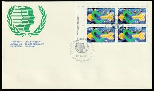 Canada #1045, UN International Youth Year, UL PB, First Day Cover, FDC 1985