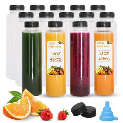 42 PCS 12oz Juice Bottles With Caps Empty Plastic Tamper Evident Lids Black