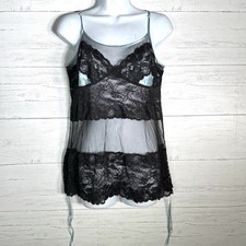 Victorias Secret Black Lace Blue Satin Slip Dress Chemise Spaghetti Straps M