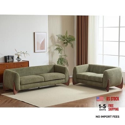  Almad 2 Pieces Sofa Couch Set, Cozy 3-Seater Sofa and Loveseat for Olive-green