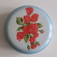 VTG  Round Sweet Tin 4in x 1.25in George Horner & Co Ltd Rose Spray, Early 1950s