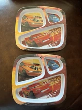 2 New Disney Pixar CARS Lightening McQueen Kids Divided Plates 9" ZAK!
