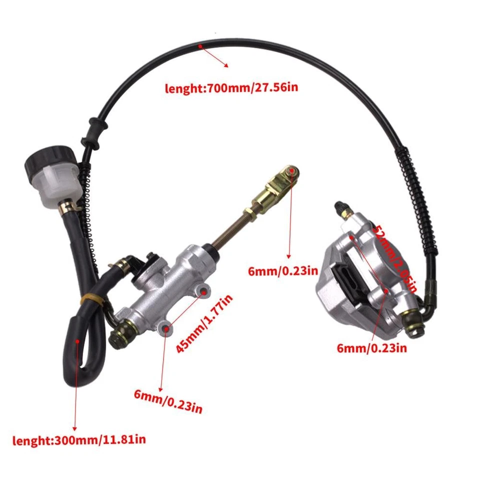 Motorcycle Hydraulic Rear Disc Brake Caliper Master Cylinder&Brake Pads Foot Foto 4 de 4