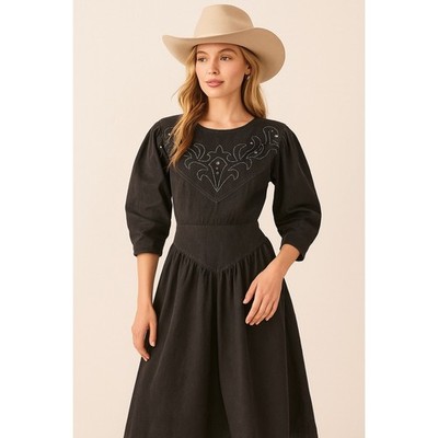 PG Collections Western Style Black Denim Dress with White Embroidery Size  10 | eBay