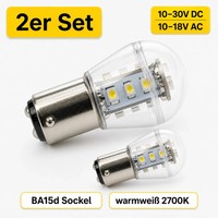 Ba15D Led 12V 24V 2Er Set Kaltweiß 6000K 1,6W 150Lm Caravan Boot
