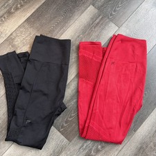 Fabletics High Waisted Sculptknit Leggings 2 pr Black Persimmon Red sz S