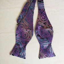 Barry Wang Bowties Multicolor Paisley Floral Silk Blend Jacquard Adjustable 