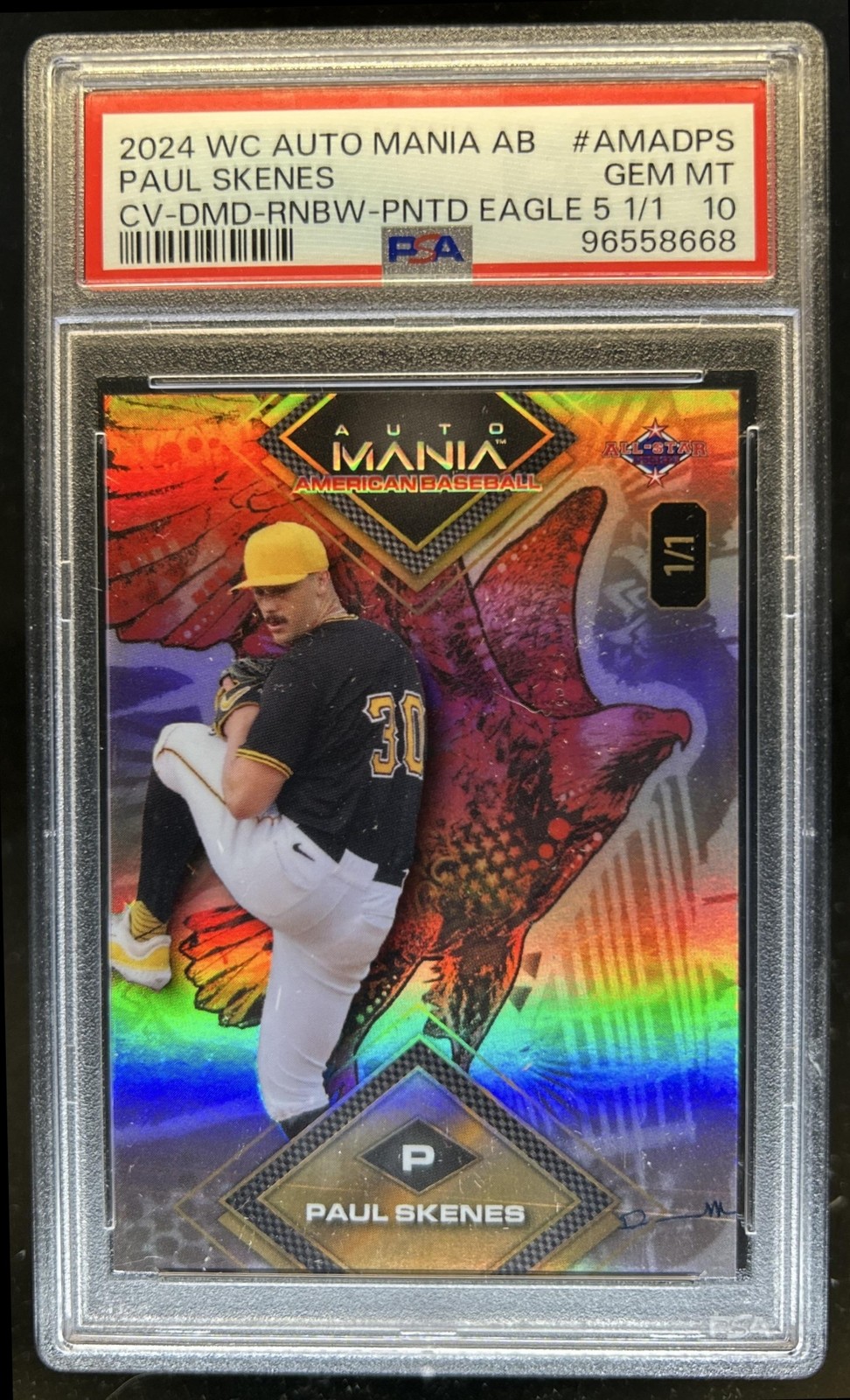 2024 Wild Card Automania Paul Skenes DMD Rainbow Painted Eagle 5 #1/1 PSA 10