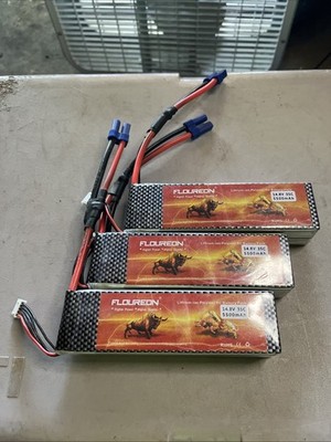 Lot Of 3 Floureon Lipo 14.8v RC Battery Batteries 35c 5500mah All Tested Lot B
