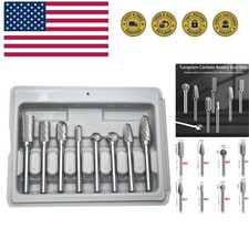 Carbide Burr Set 1/4'' Shank Die Grinder Bits Double Cut Solid Tungsten Carbi...
