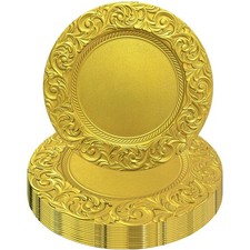 13 Inch Gold Round Plastic Charger Plates Decorative Table Setting 6 PCS