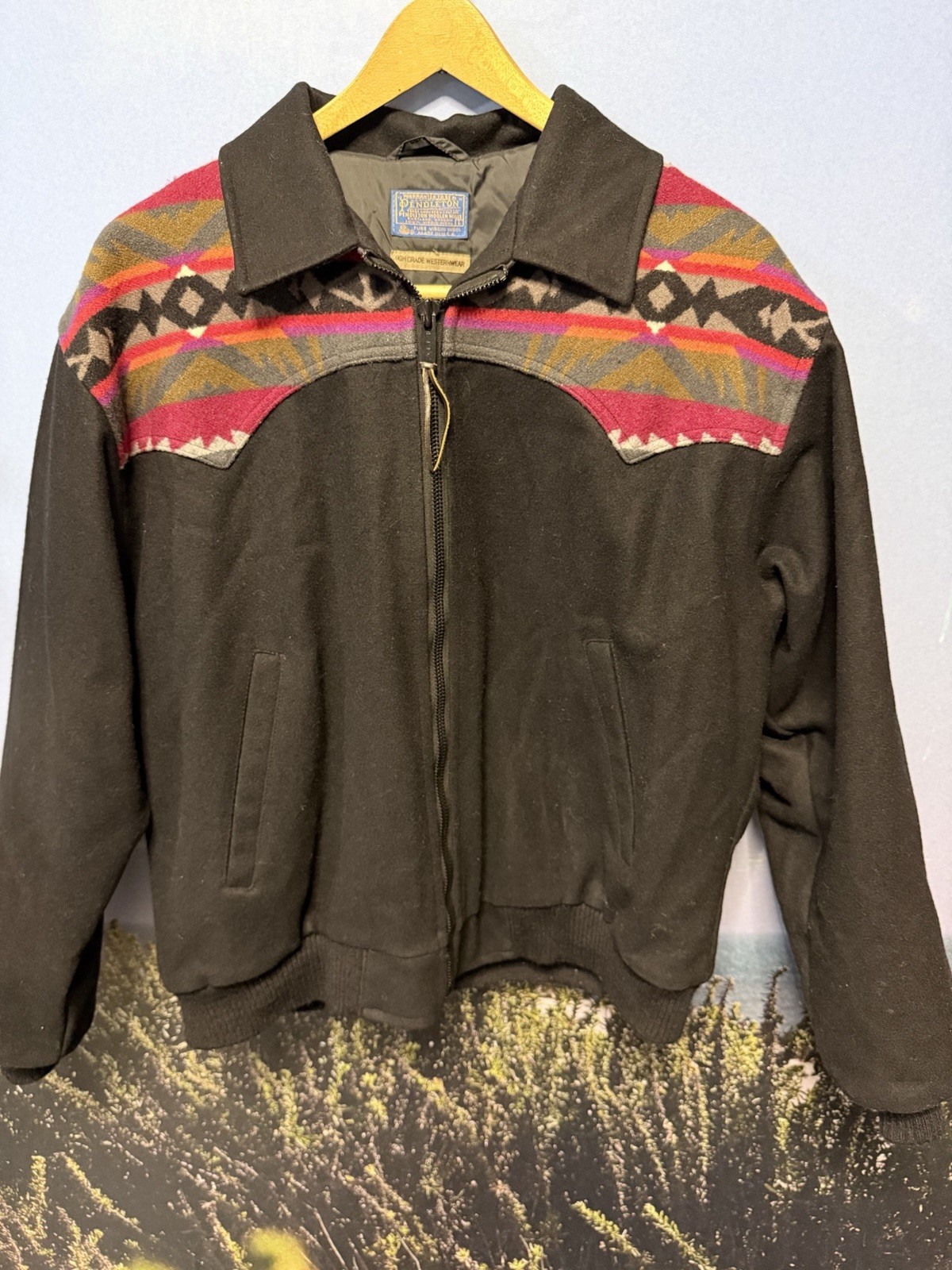 Pendleton 70s Wool Jacket Aztec Black With Origin… - image 1