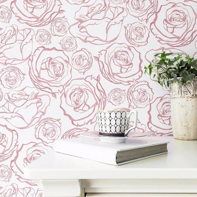 Peel and Stick Wallpaper Pink White Contact Paper Floral Rose Removable Boho