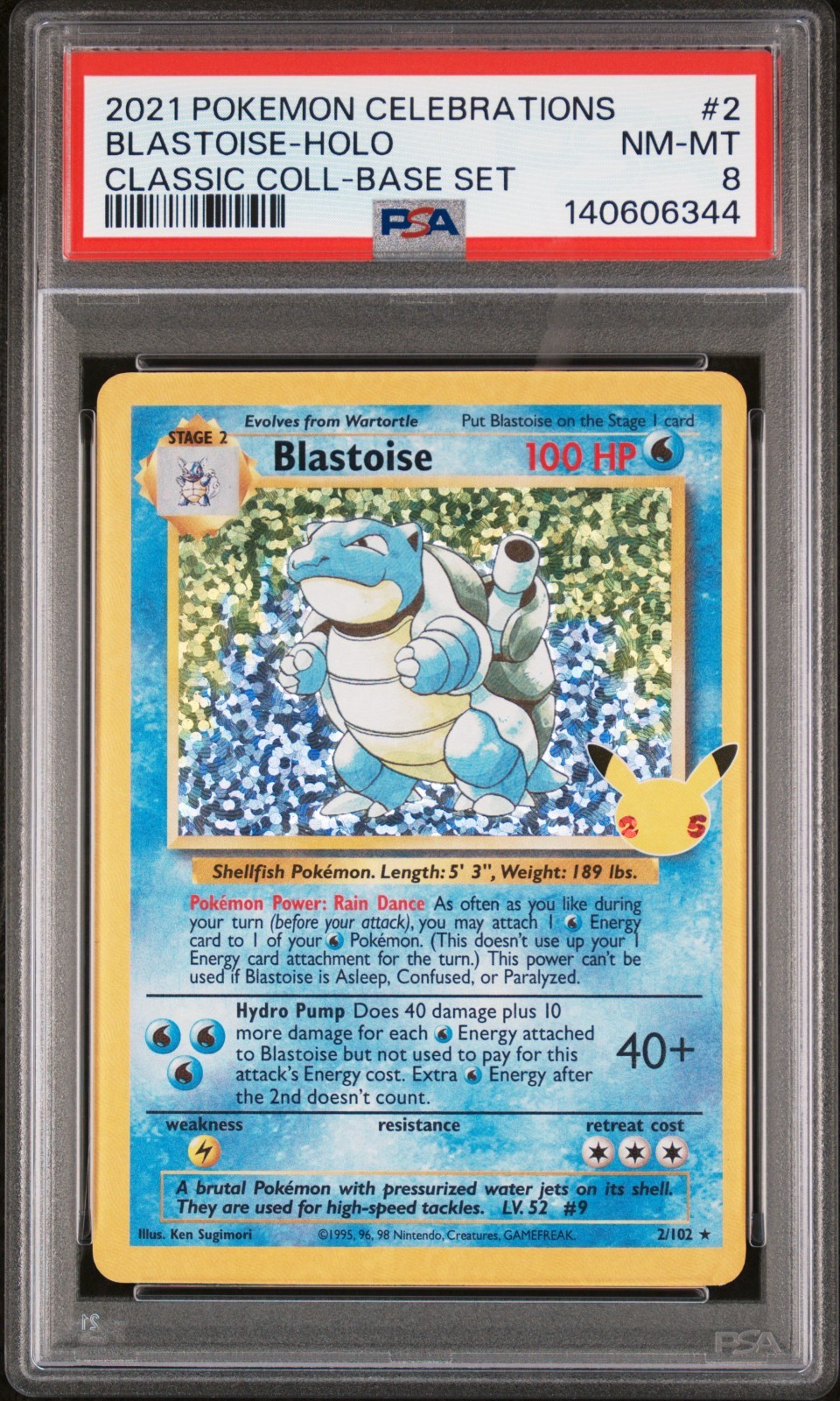 PSA 8 NM-MT Blastoise Celebrations Classic Collection Holo Pokemon Card 2/102