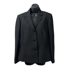 Le Suit Women's Pin Stripe Gray Button Up Blazer Pockets Size 14 Notched Lapel
