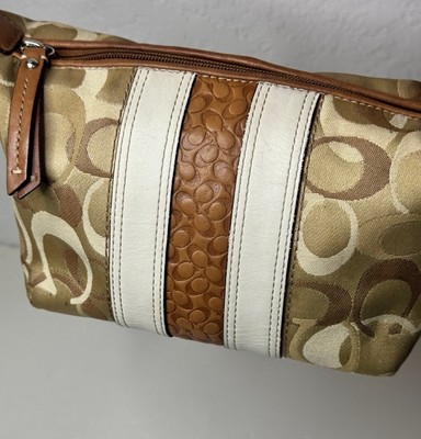 Vintage Y2K COACH Signature C Brown Mini Bag Striped & Zip Closure