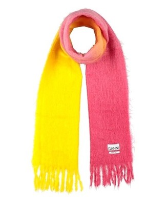 小物 GANNI Mohair Gradient Scarf Ganni Mohair Gradient Fringed Scarf Pink Yellow NWT | eBay