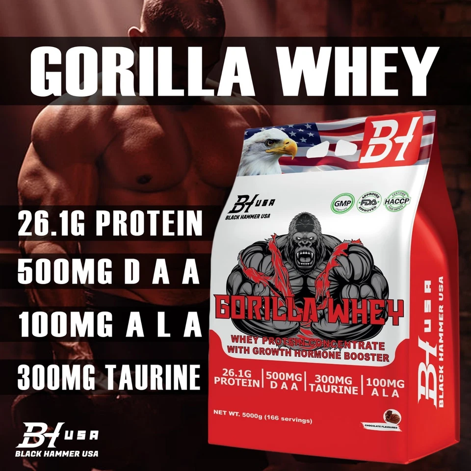 Gorilla Whey Protein 5KG Schoko| BCAA & Free EAA Amino Acids | Black Hammer USA - Bild 3 von 4