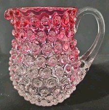 Fenton Cranberry Opalescent Glass Hobnail Squ...
