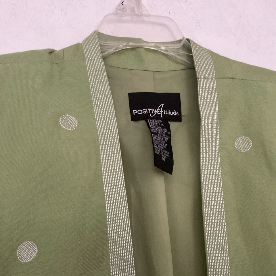 Blazer Chaqueta Abierta Positive Attitude Verde Lunares Mezcla Lino Talla 16 LS Belle Foto 4 de 4