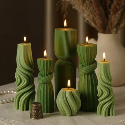 Threlaco 6 Pcs Pillar Candles Decorative Modern 2.36-6.89 Inch, Green