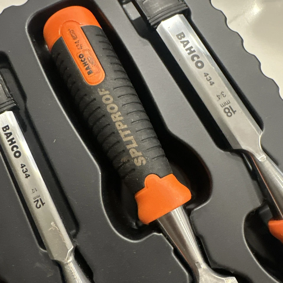 Bahco 434 Juego de Cinceles Borde Biselado, Juego de 3 Piezas 1/2”, 1”, 3/4” Hecho en España - Nuevo Foto 3 de 4
