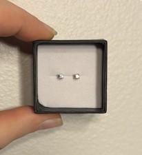 925 Sterling Silver With Genuine Diamond Tiny Earring Studs