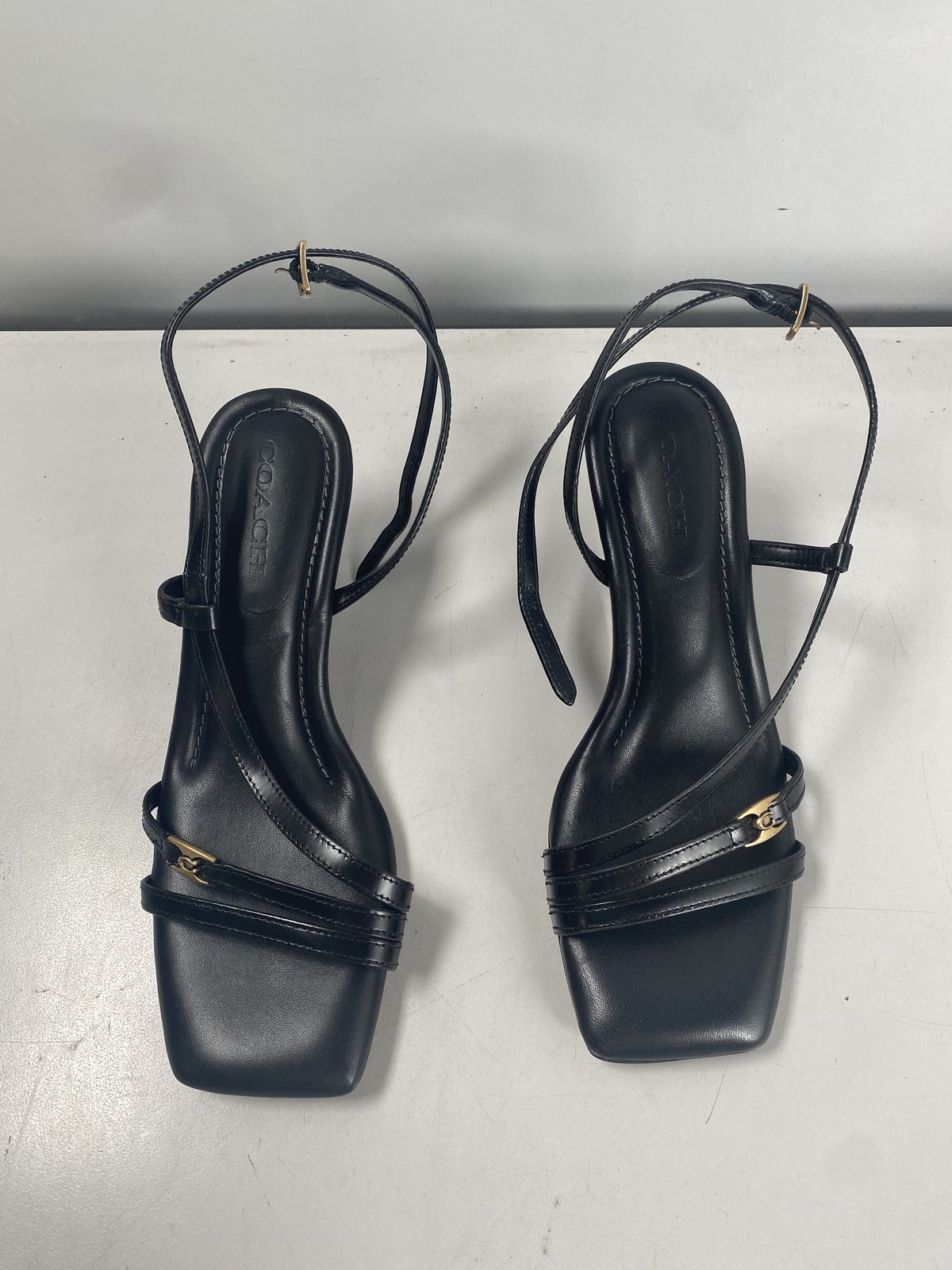 Coach Women's Cait Ankle Strap Wedge Leather Sandals in Black Size 5.5US 36EU