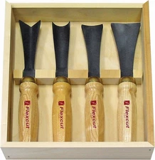 Flexcut Four Piece Mallet Sculptor Set 4 Different Style Blades Ash Wood - MC175