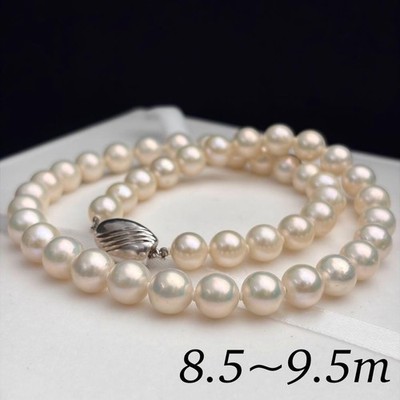 Japanese Akoya Pearl Necklace 8.5 9.5mm Silver Clasp Greenish White Auth from JP
