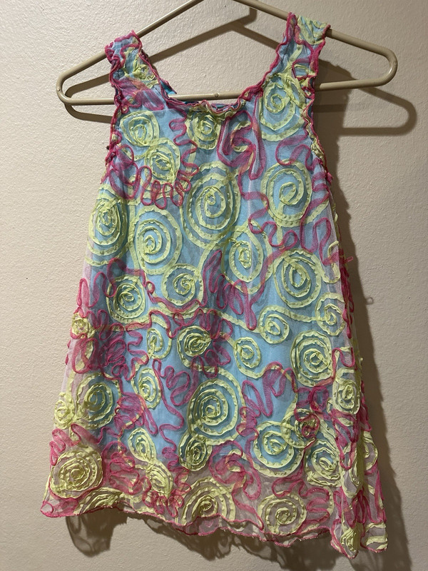 Twigs & Twigs Girls Multicolor Floral Mesh A-Line V-Neck Ruffle Dress 6X