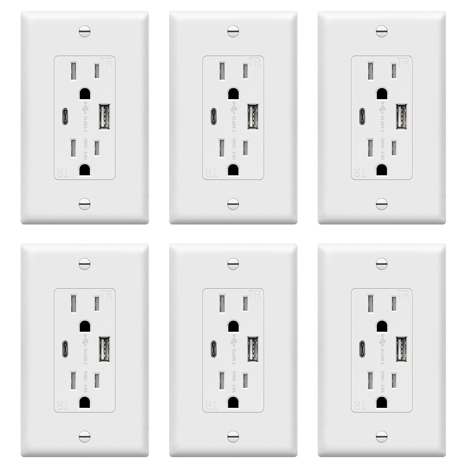 USB Outlet, Type C & Type a USB Wall Outlet, 15 Amp Tamper Resistant Receptacle