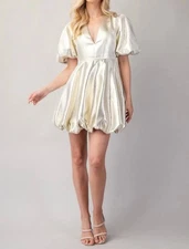 Glam Get Your Shine On Puff Sleeve Dress Cream