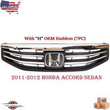 Fits 2011-2012 Honda Accord Front Upper Bumper Chrome Grille And Oem Emblem 2pc