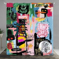 Abstract Colorful Graffiti Art Shower Curtain Funny Cool Men Shower Curtain f...