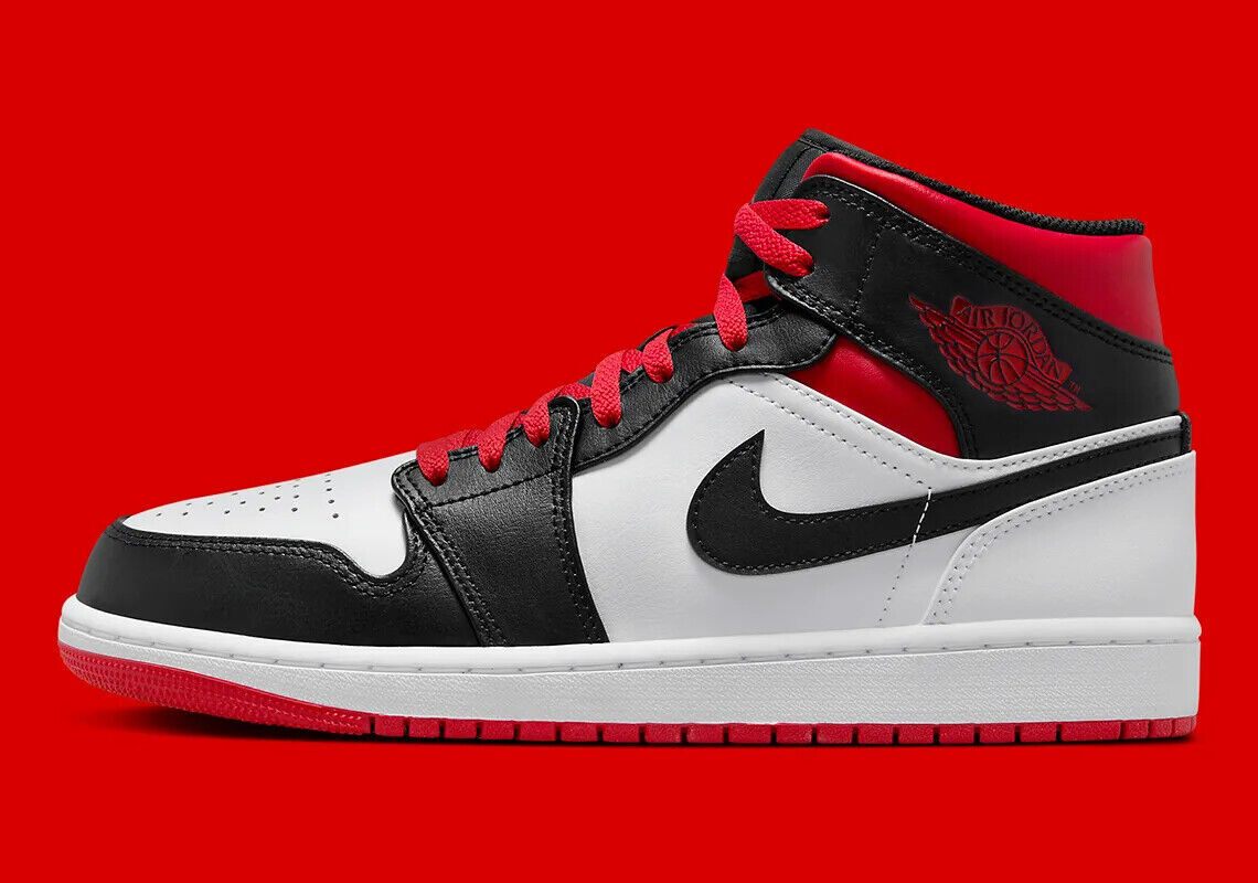 Nike Air Jordan 1 Mid Black Toe White Red Sneakers DQ8426 Nike Air Jordan 1 Mid Black Toe White Red Sneakers DQ8426