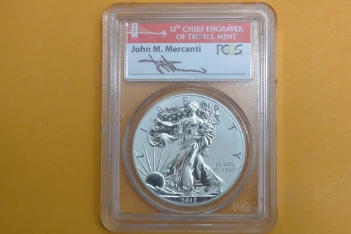 2012-S $1 Silver Eagle PCGS PR69 Reverse Proof John Mercanti Signed