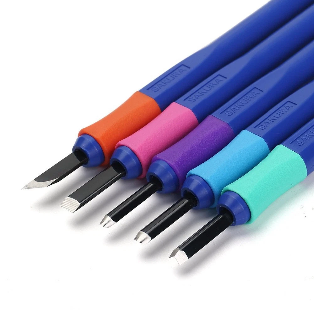 NEW Sakura Lino Cutter Wood Carving Set 5pk for Block Printing Tile Plate