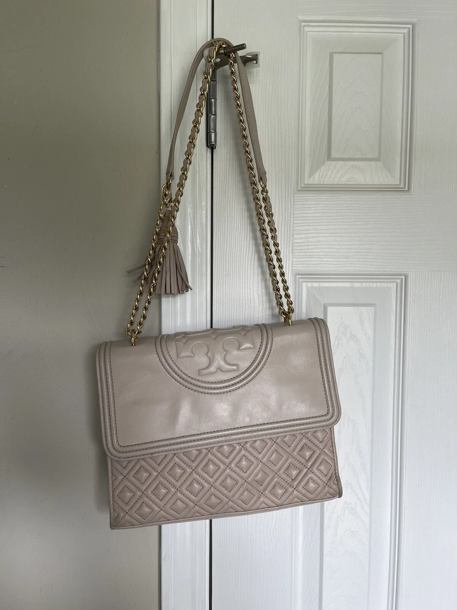 Tory Burch Fleming Convertible Shoulder Bag Leather in Bedrock pale pink