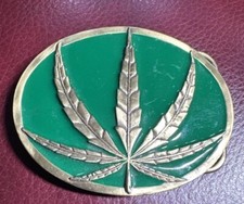 Marijuana Leaf Belt Buckle Pewter 3.25  Long