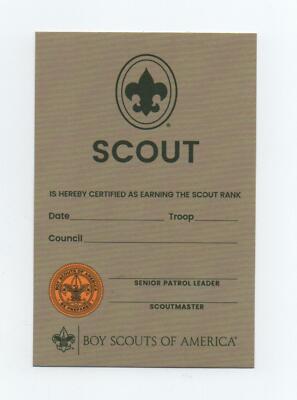 Scout Rank Card (New Issued 2019), Black on Dark-Tan Card Stock, Mint! 