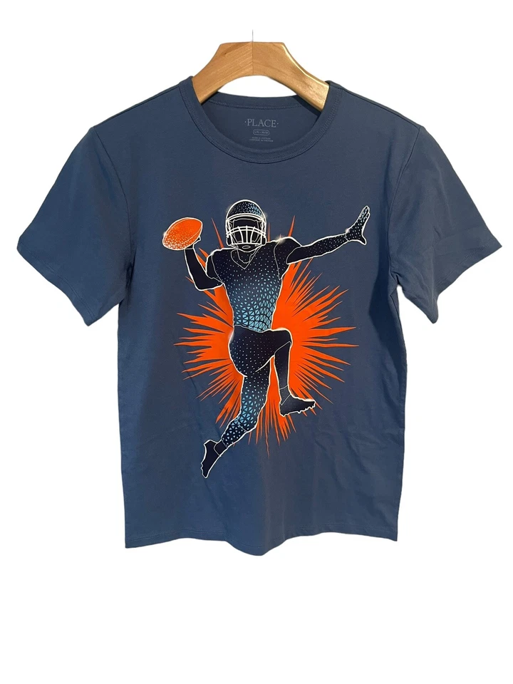 The Childrens Place 3 T Shirt Set Boys Large Football Theme Blue Gray Orange Tee - Image 2 of 4