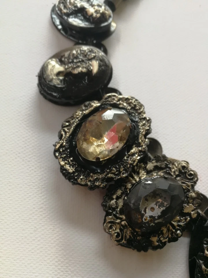 collana donna gioiello collier girocollo antico gotico strass perle pietra nera - Immagine 3 di 4