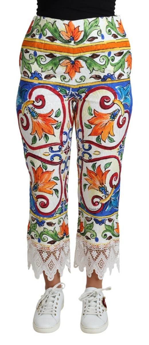 【関税＆送料込み】Dolce & Gabbana Majolica Print Pants Majolica-print cady jogging pants in Multicolor for Women