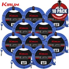10-PACK Kirlin 10FT 1/4" Straight to Right Angle Instrument Guitar Cable Blue